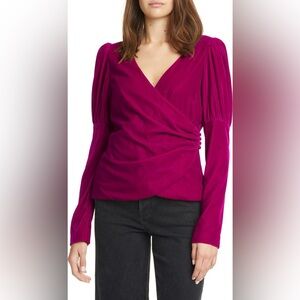 Cinq a Sept Theo Velvet Wrap Top Cranberry / Dark Fuscia size‎ small
